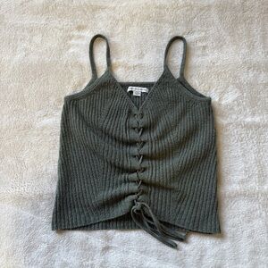 American Eagle Outfitters Women's‎ Ribbed Knit Lace-Up Tank Top - Olive Green